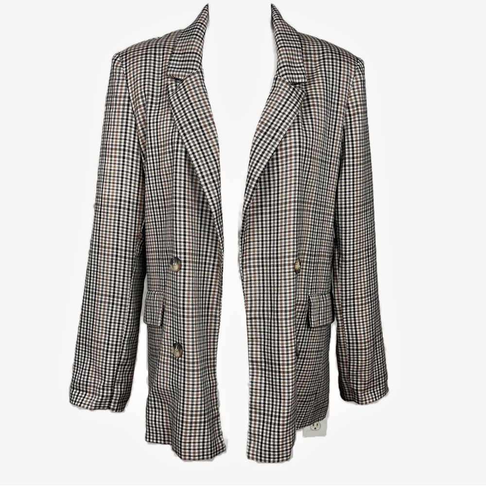 NWT FAB’RIK KENDY PLAID DOUBLE BREASTED BLAZER SIZE MEDIUM BROWN
